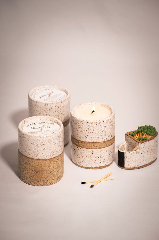 Hand poured candles in a ceramic vessel 